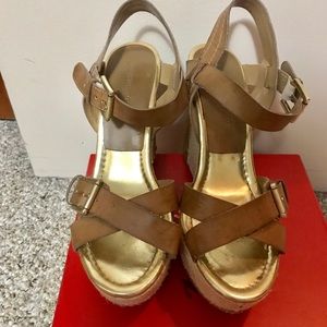 Audrey Brooke Tan Wedges - Size 6.5